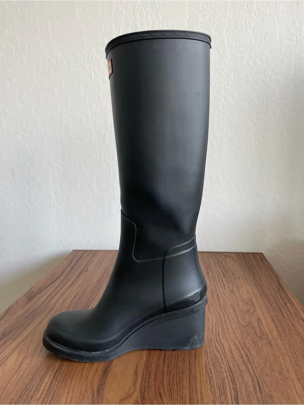 Hunter Matte Black Tall Wedge Rubber Rain Boots